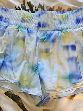 Avia Women’s Tie-Dye Athletic Shorts in Blue & Yellow